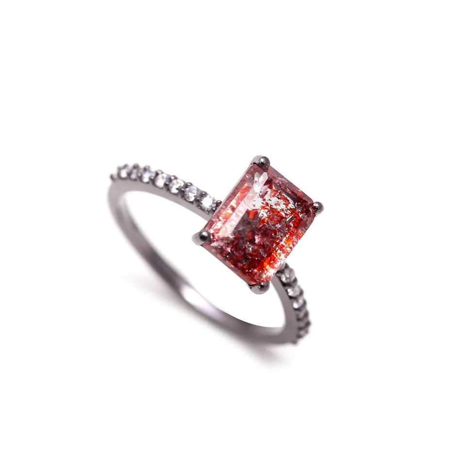 Anillo Natural Super Siete Octágono Plata de Ley 925 Negro Oxidado Joyería Foto 2 de 4