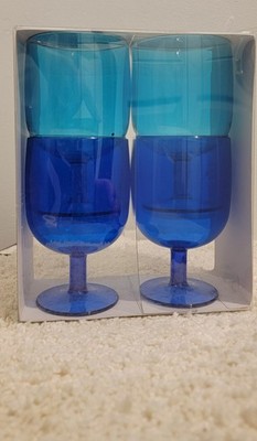 Modern Expressions Blue Plastic Wine Glasses Set of 4, 9.8 fl oz, Reusable
