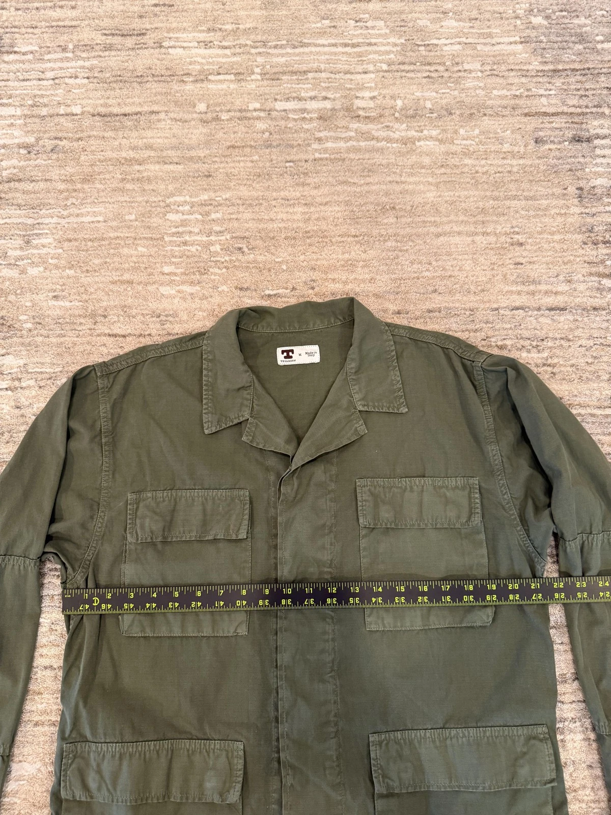 Tellason Jacket Mens Medium Green Cotton Military Field Utility Made In Italy image 18