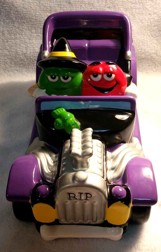 M&M Halloween Púrpura Cerámica Coleccionista RIP Roadster Vintage 2003 Verde y Rojo Foto 2 de 4