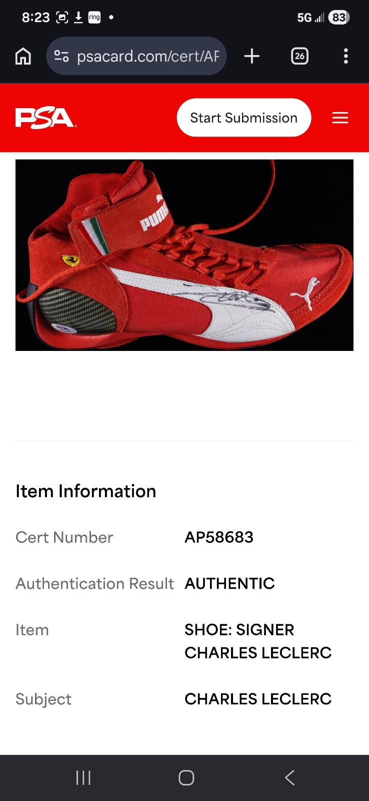 Charles Leclerc signed Ferrari F1 Formula One Puma Trionfo Carbon Fiber - PSA view 8