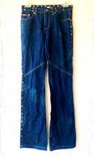 Tommy Hilfiger Size 1 Flare Leg 27 x 32 Blue Denim Jeans w/ MULTIPLE Brass Studs