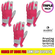 3 x Ladies Gardening Gloves Leather Goatskin Pruning Weeding Thorn-Proof in Pink