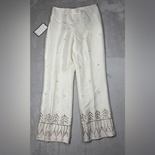 Vintage NWT Ann Taylor 100 Silk Ivory Cream Beadee Cropped High Rise Pants 4P