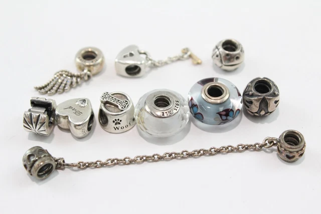 24 Pandora Sterling Silver Charms Glass Heart Butterfly x 10 (29g)