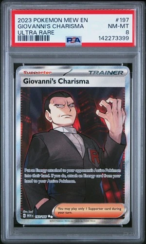 2023 POKEMON MEW EN-151 ULTRA RARE #197 GIOVANNI'S CHARISMA PSA 8