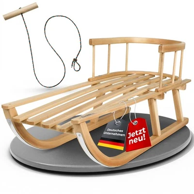 BAMBINIWELT BY RAFAEL K. Holzschlitten mit Rückenlehne Schlitten aus Holz + Gratis Zugseil *Neues Modell*