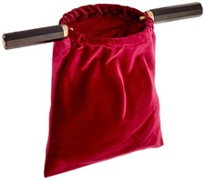 Velvet Church Tithe Offering Bag with Wooden Handles, Maroon, 11 1/4 Inch