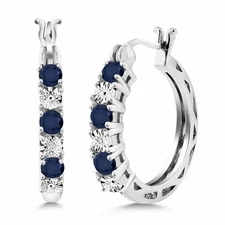 1.03 Ct Round Blue Sapphire E-F Lab Grown Diamond 925 Sterling Silver Earrings