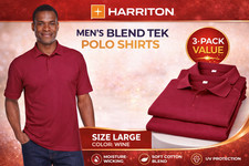 Harriton Blend Tek Polo 3 Pack Large Wine Lightweight Moisture Wicking