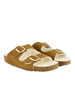 Studio Untold große Größen Sandalette 41 camel Lederpantolette Wollfutter