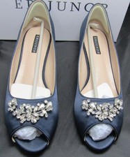 Erijunor Peep Toe Heels Women's Size 10.5 Navy Satin Rhinestones Wedding Evening
