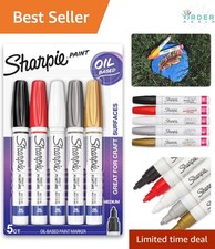 Oil-Based Paint Markers 5 Pack Assorted Metallic Colors Medium Tip Waterproof