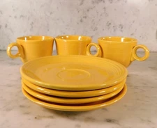 3 sets Vtg~Homer Laughlin Sunflower Fiesta Fiestaware Tea Cups & Saucers
