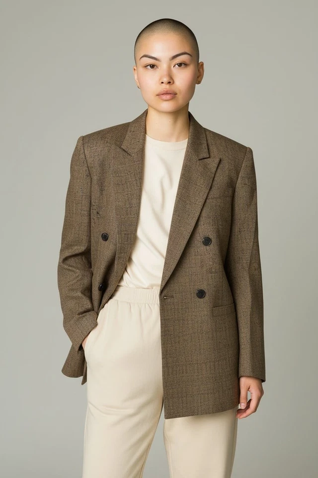 Blazer De Colección Michelle Stuart Doble Pecho Tejido Marrón Talla 6 Academia Preppy  Foto 2 de 4