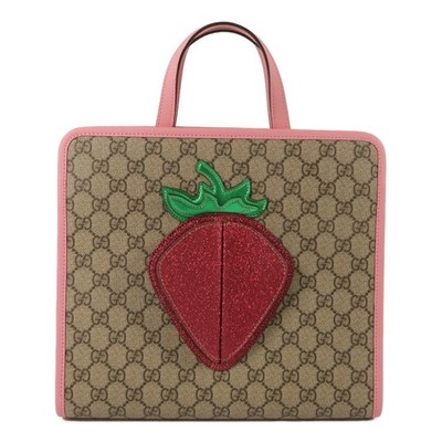 GUCCI GG 3D Strawberry Hand Bag 630589 Coated Canvas Brown/Pink