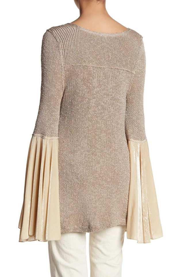 Free People Bell Sleeved Pullover sparkle Gold Celestia Size M Metallic  - Image 4 of 4