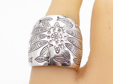 925 Sterling Silver Shiny Etched Fish Pattern Wide Band Ring Sz 8.5 RG8085