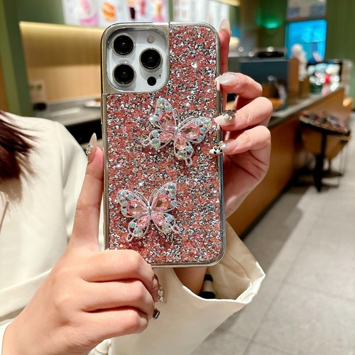For iPhone Samsung Google Flash Diamond Butterfly Case Plating Bling Phone Cover - Picture 14 of 15