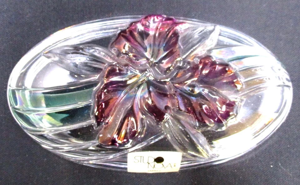 Vintage Candy Dish Lid Trinket Clear Glass Iris Flower Lid Studio Nova Japan 80s - Image 3 of 4