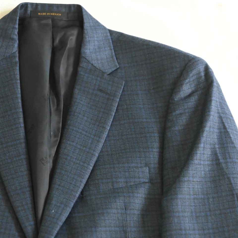 Jos A Bank резерва 43L 44L синий чек шерсти кашемир фланель Sport пальто куртка - Изображение 2 из 4