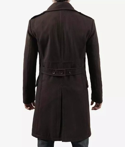 Men’s Double-Breasted Chocolate Brown Wool Coat XL - Picture 7 of 7