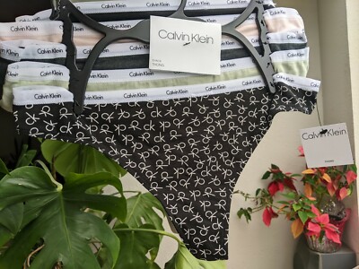 Calvin Klein Pack Thongs Panties Medium 95% Cotton Black Pink Green