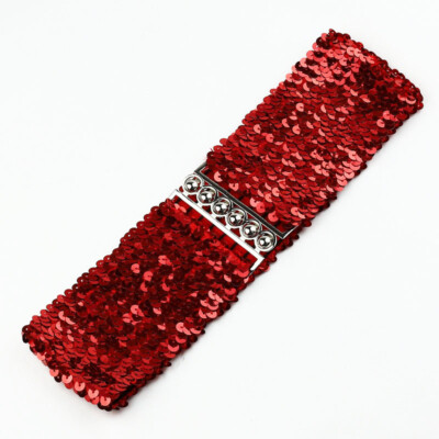 Lady Sequin Shiny Belt Elastic Waistband Wide Shirts Dress Belts