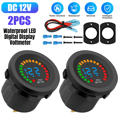2Pcs Waterproof Car Battery Meter DC 12V Voltmeter Digital Display Voltage Gauge
