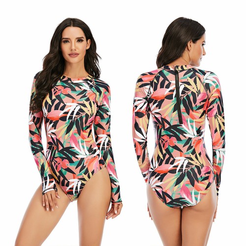 One Piece Swimwear Women Bathing Long Sleeve Rash Guard UV Protection Beachwear - Picture 16 of 21