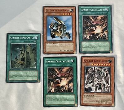 Vtg Ancient Gear Golem 1st Edition Set Of 5 (3 Spell Cards) 2 Machine Cards