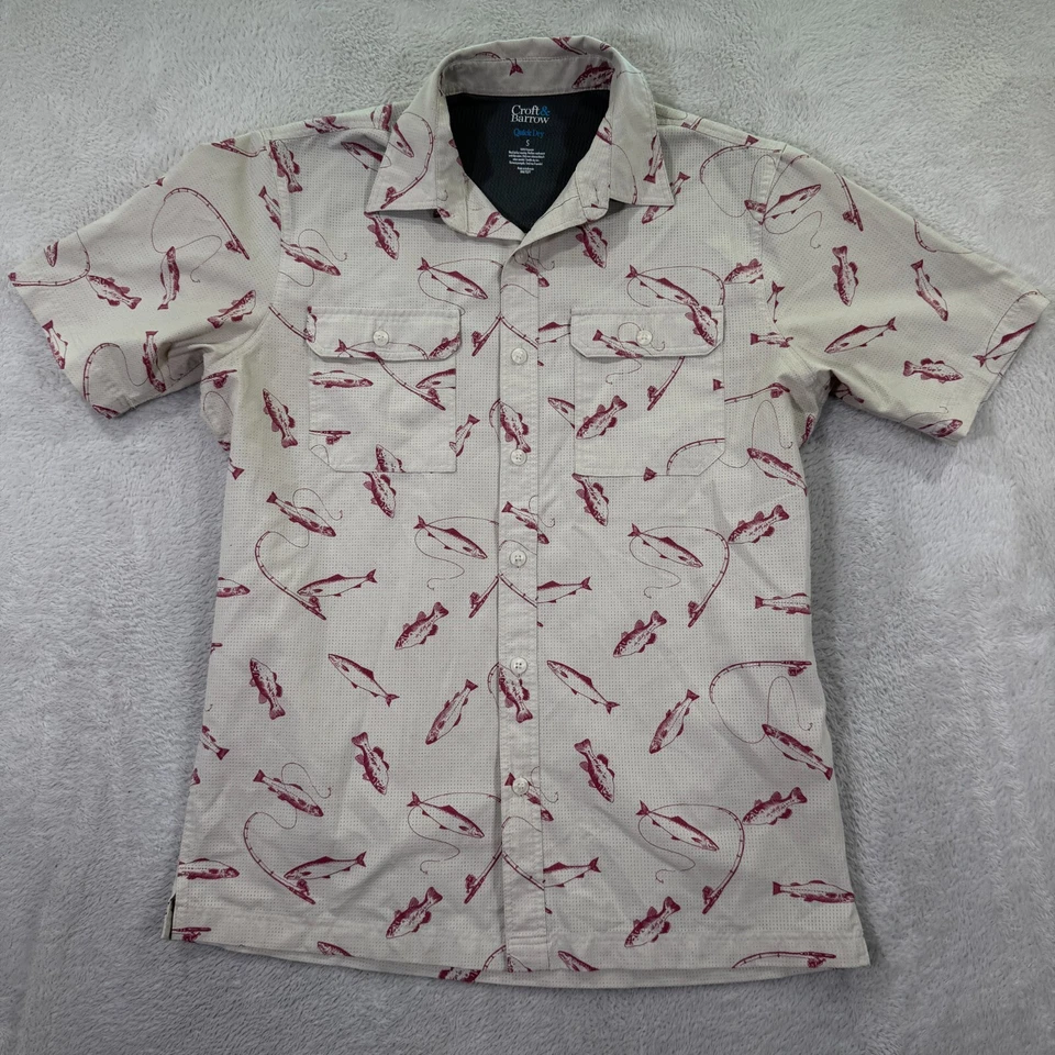 Croft & Barrow 速干衬衫男式 S 米色多层印花短袖钓鱼 — 第 2/4 张图片