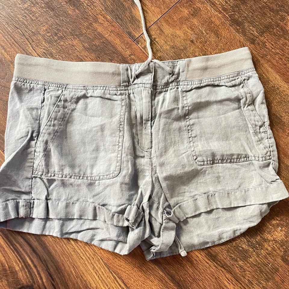 Pantalones Cortos Lou & Grey 100% Lino Corbata Cintura Pull On Gris Puños Viaje LOFT Foto 2 de 4