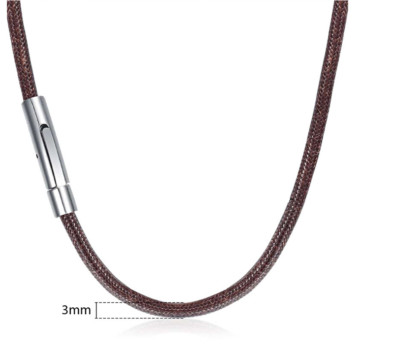 3mm Coffee Braided Leather Cord Stainless Steel Necklace Stain Chain 16-32''