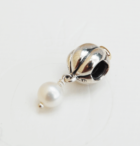 Genuine Pandora two-tone Dangle - White Pearl with Crystal - 790402CZ - retired - Picture 2 of 3
