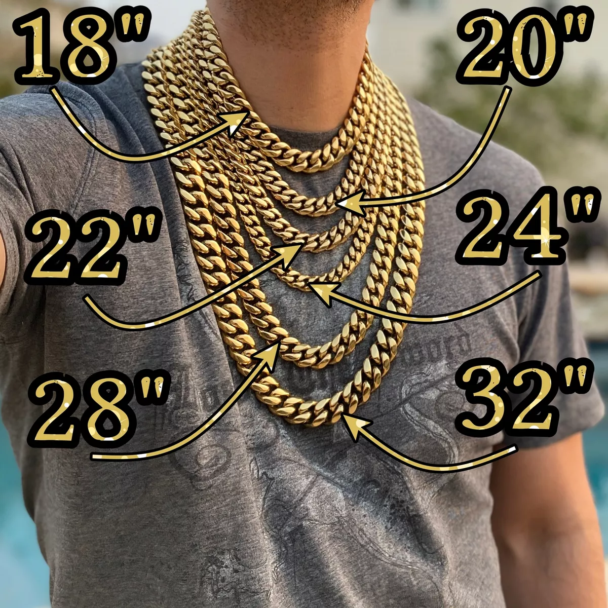 Mens Miami Cuban Chain 14k Gold Plated SS Choker Simulated Diamond Box Lock  18