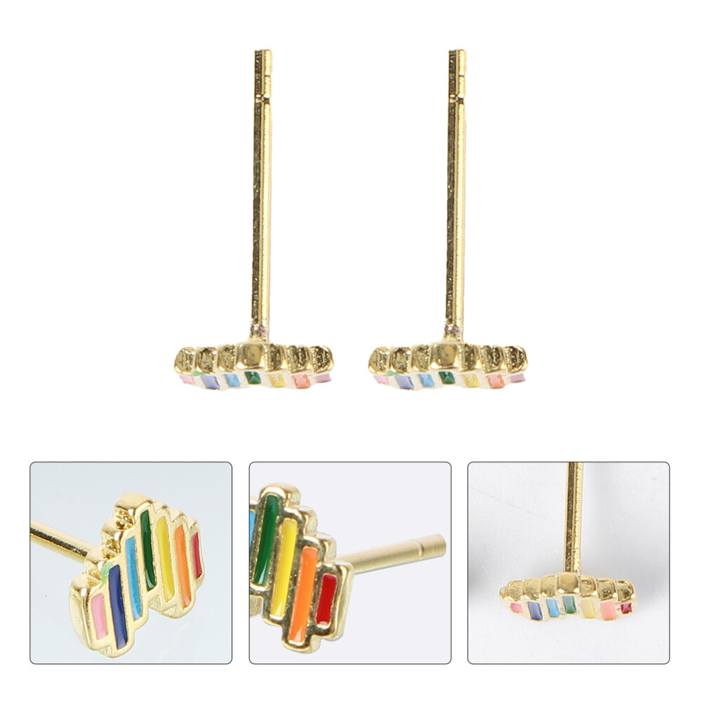 Rainbow Heart Stud Earrings Pumpkin Studs Ears Gold Plated Colorful Goth