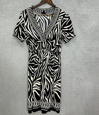En Focus Studio Babydoll Midi Dress Womens 10 Black Geometric Stretch Y2K Boho