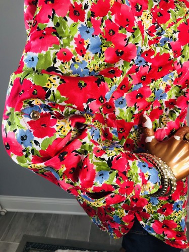 Jones NY Signature 1X Plus Top Floral Prints Button Up Shirt Collar Pockets - Picture 8 of 11