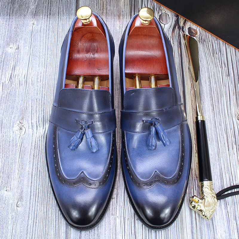 SAOLA Scarpe eleganti 38 47 taglie forti uomo vera pelle nappe punta ala intagliate slip on tg