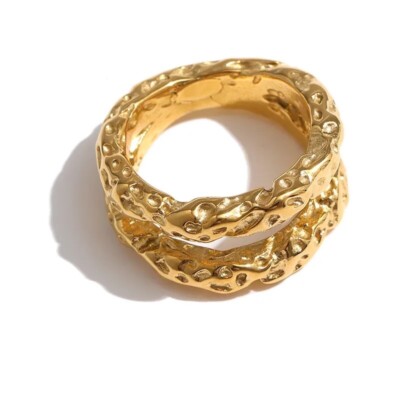 Stainless Steel Ring Gold Texture Metal  Women Friend Birthday Gift Jewelry