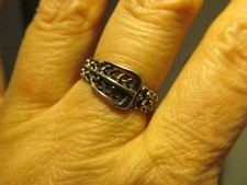 Vintage NV 925 Sterling Silver Filigree Buckle belt band Ring 3g 7s