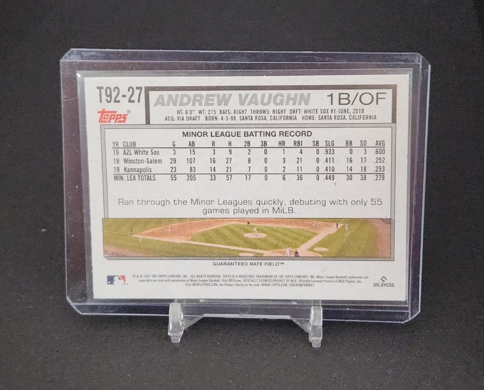 Andrew Vaughn RC T92-27 2021 Topps Update Series 92 throwback series White Sox - Image 2 of 2