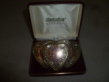 VINTAGE BELT BUCKLE CRUMRINE 3 HEARTS WITH ROSES SILVER GOLD PLATED USA W BOX