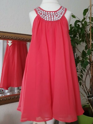schickes Mothercare Chiffon Kleid mit Strasssteinen Hellrot Ärmellos Gr 98 104