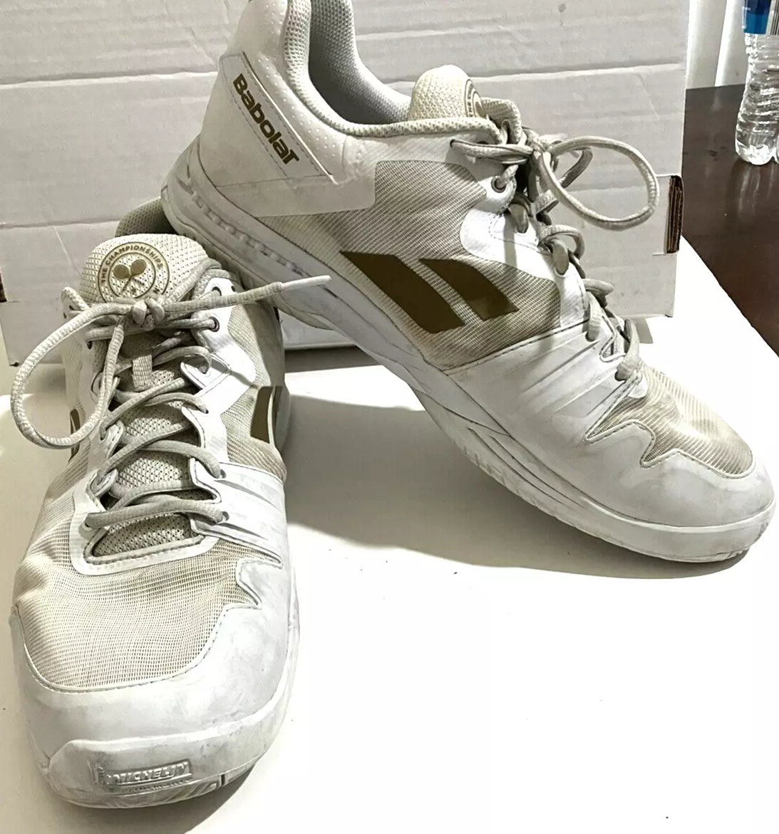 Wimbledon Babolat michelin men Size 13 ALL COURT Tennis White Silver sneaker