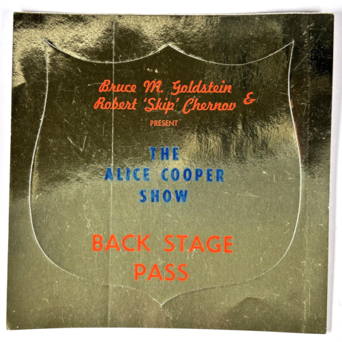 Alice Cooper Pass Ticket Vintage Orig Back Stage Killer Tour Rhode Island 1972 - Picture 1 of 12