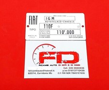 TARGHETTA IDENTIFICATIVA MOTORE FIAT 500 F MOTORE 110F