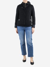 Herno Black Hooded Tweed Lurex Jacket - Size Uk 8