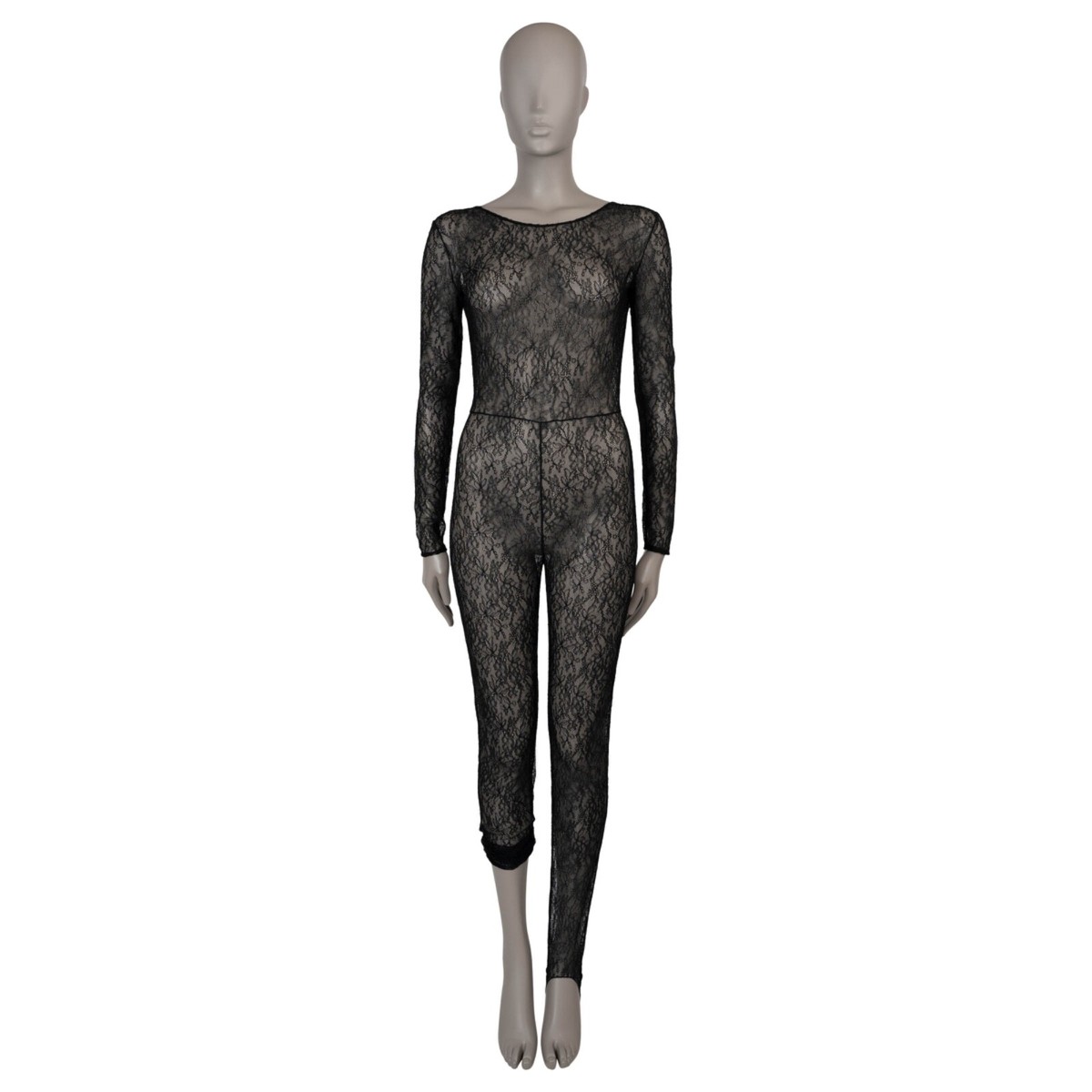 71073 auth CHANEL black 20A 31 RUE CAMBON FLORAL LACE Jumpsuit